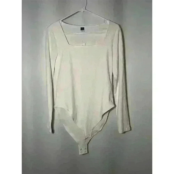 A New Day Tops - A New Day Women's Long-Sleeve Square Neck Bodysuit White Size L